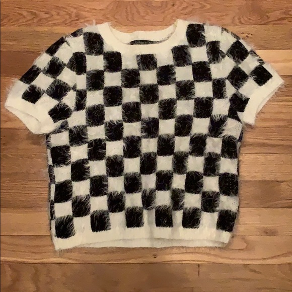 Forever 21 Sweaters - Black and white fuzzy checkered Forever21 sweater